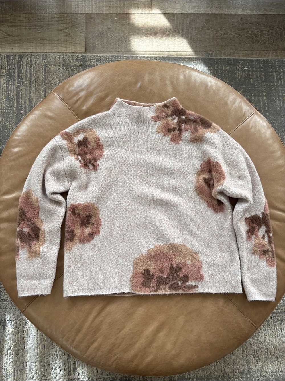 Tribal Floral Mock Neck Sweater in Blush Pink and Brown